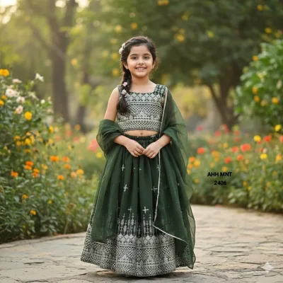 Designer Georgette Sequins Embroidered Kids Lehenga Choli Set.